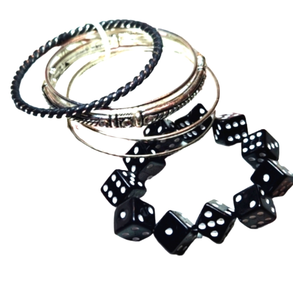 New bangles and stretch dice bracelet lot